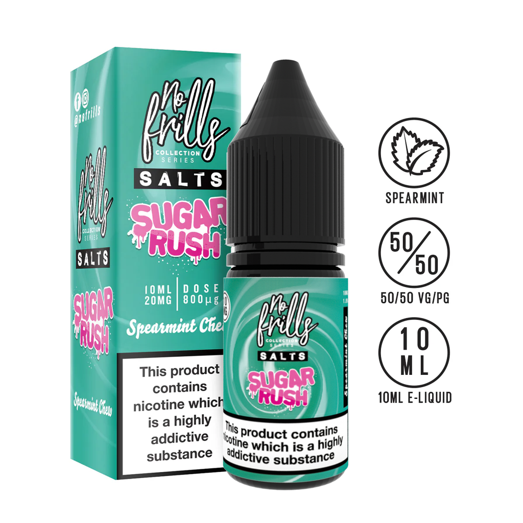 No Frills Salts - Sugar Rush: Spearmint Chew Nic Salt 10ml | The Ace of Vapez